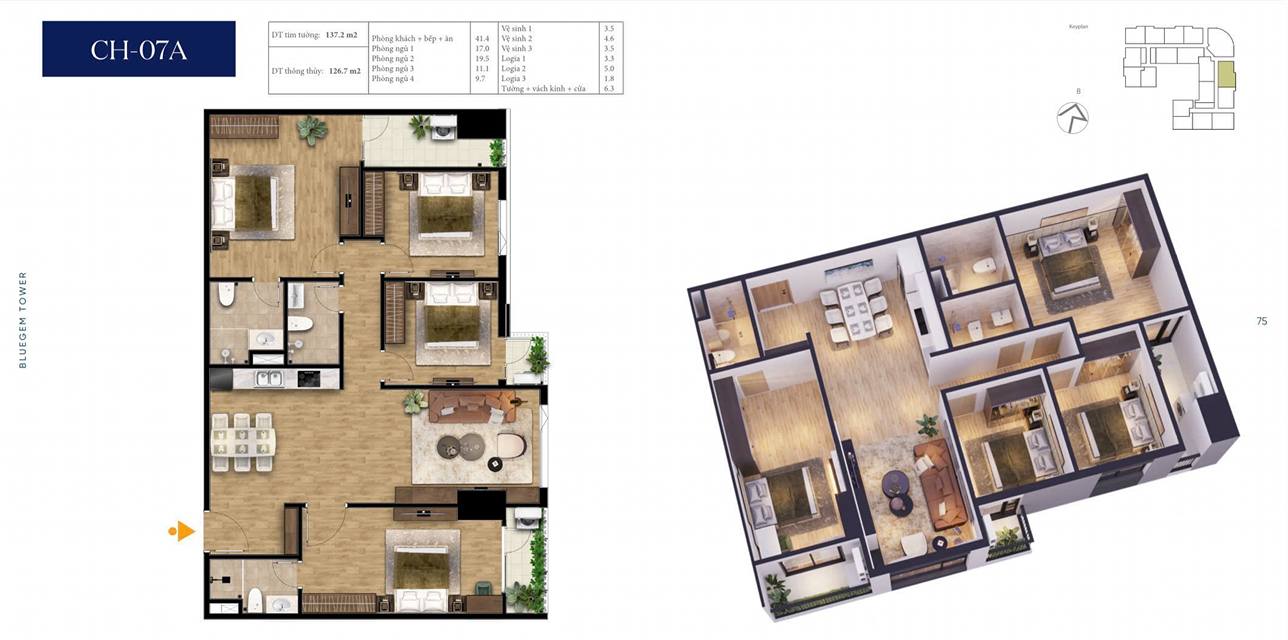 Căn hộ Bluegem Tower Thanh Trì 126m² giá 6 triệu/m² - Cơ hội hiếm có!