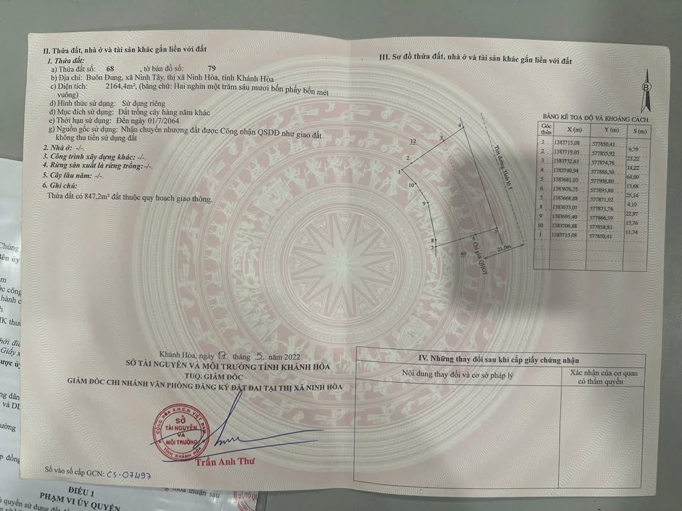 Lô đất mặt tiền Tỉnh lộ 5 Ninh Tây 2164m² giá 2.x tỷ - Cơ hội đầu tư hấp dẫn!