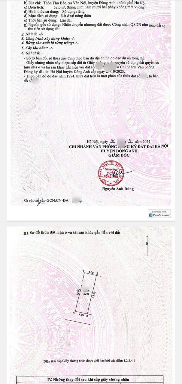 Đất nền xóm Thố, Vân Nội, Đông Anh 52m² giá 5 tỷ - Cơ hội đầu tư tuyệt vời!