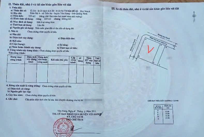 Đất nền Tiền An - Quảng Yên 225m² giá chỉ 2.475 tỷ - Sổ hồng chính chủ!