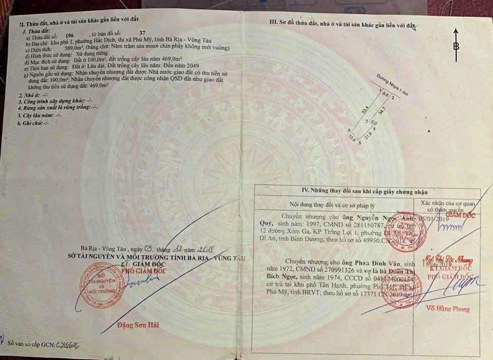 Đất nền Khu phố 1 Hắc Dịch, Phú Mỹ 100m² giá 2,75 tỷ - Cơ hội đầu tư sinh lời!