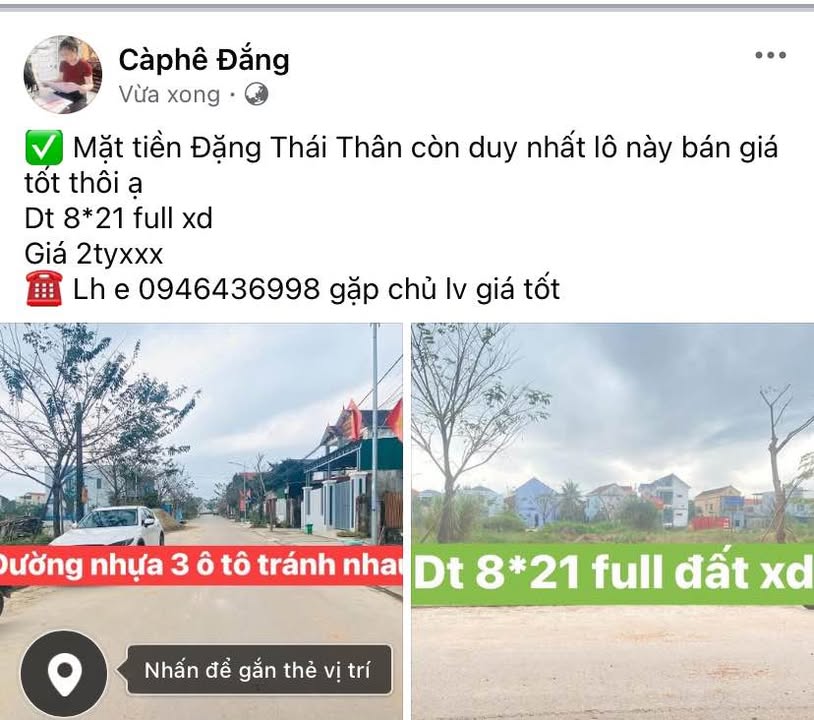 Đất nền mặt tiền Đặng Thái Thân, Đồng Hới, 168m² giá 2 tỷ - Cơ hội đầu tư tuyệt vời!