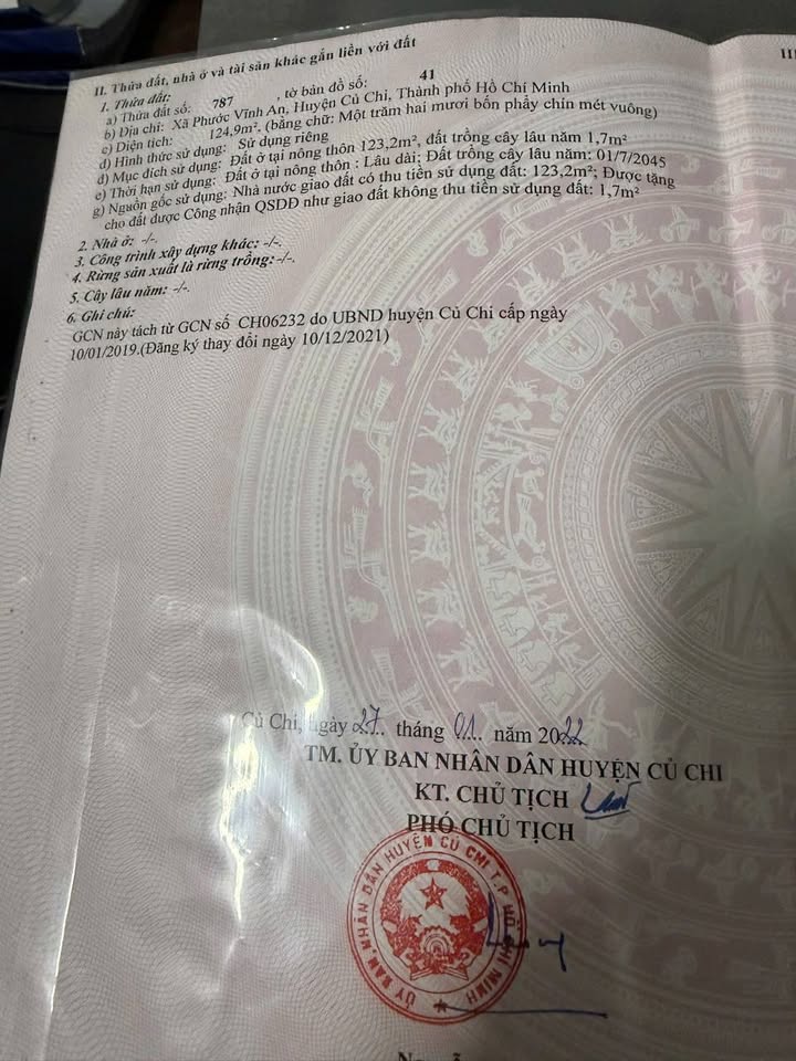 Đất thổ cư Củ Chi 125m² giá 2 tỷ - Chính chủ bán gấp!