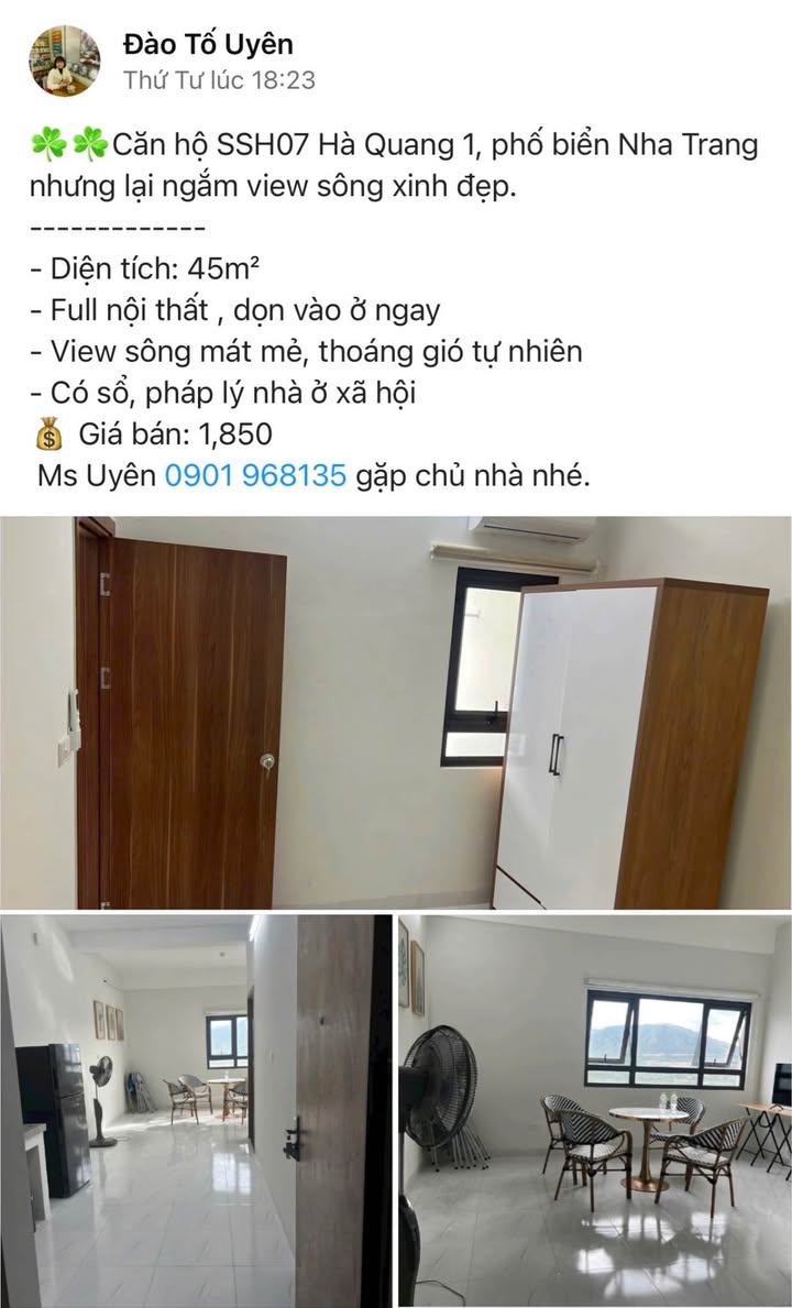 Căn hộ SSH07 Hà Quang 1 Nha Trang 45m² giá 1.85 tỷ - View sông tuyệt đẹp!