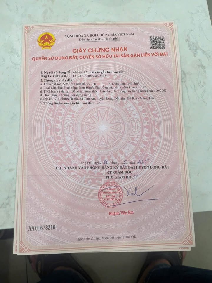 Đất thổ cư 140m² mặt tiền nhựa tại Long Điền - Cơ hội đầu tư hấp dẫn!