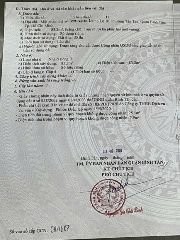 Nhà mặt tiền Tỉnh lộ 10, P.Tân Tạo, 108m² giá 10 tỷ - Cơ hội đầu tư không thể bỏ lỡ!