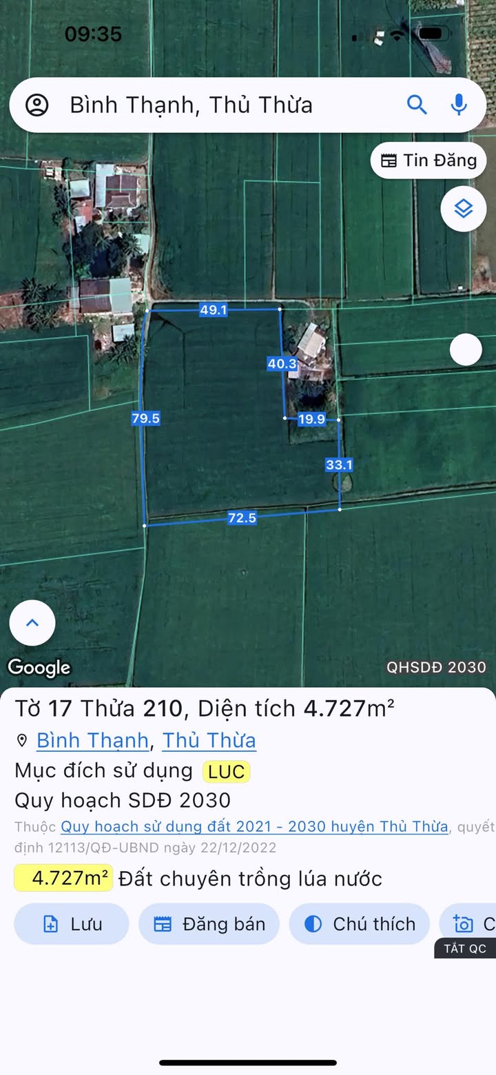 Đất nền Bình Thạnh, Thủ Thừa 4700m² chỉ 1.88 tỷ - Cơ hội đầu tư hiếm có!
