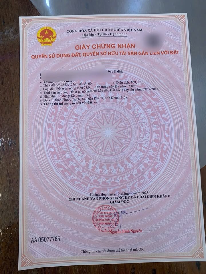 Đất Diên Toàn, Diên Khánh 108m² giá 1.56 tỷ - Đầu tư sinh lời lâu dài!