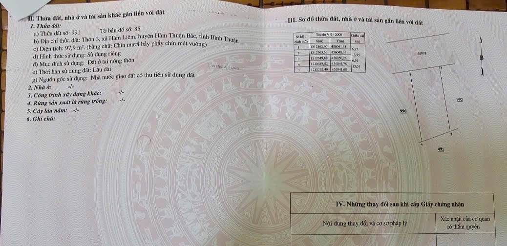 Đất thổ cư 97,9m² tại Hàm Liêm - Giá chỉ 890 triệu, pháp lý rõ ràng!