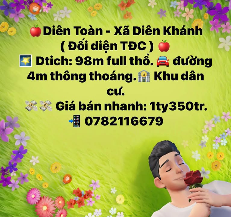 Đất thổ cư Diên Toàn Diên Khánh 98m² giá 1.35 tỷ - Đầu tư sinh lời nhanh chóng!