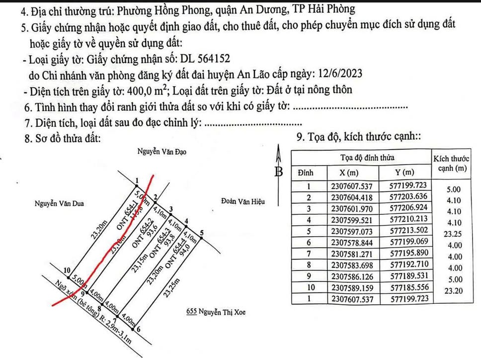 Đất nền Bát Trang, An Lão 94m² giá chỉ 600 triệu - Sổ đỏ chính chủ, đầu tư sinh lời!