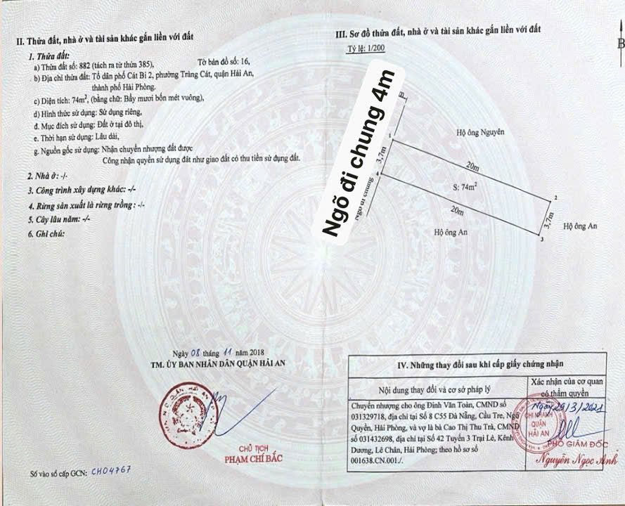 Bán đất tặng nhà cấp 4 tại ngõ 76 Tràng Cát 74m² - Ngõ rộng ô tô tránh nhau thoải mái!