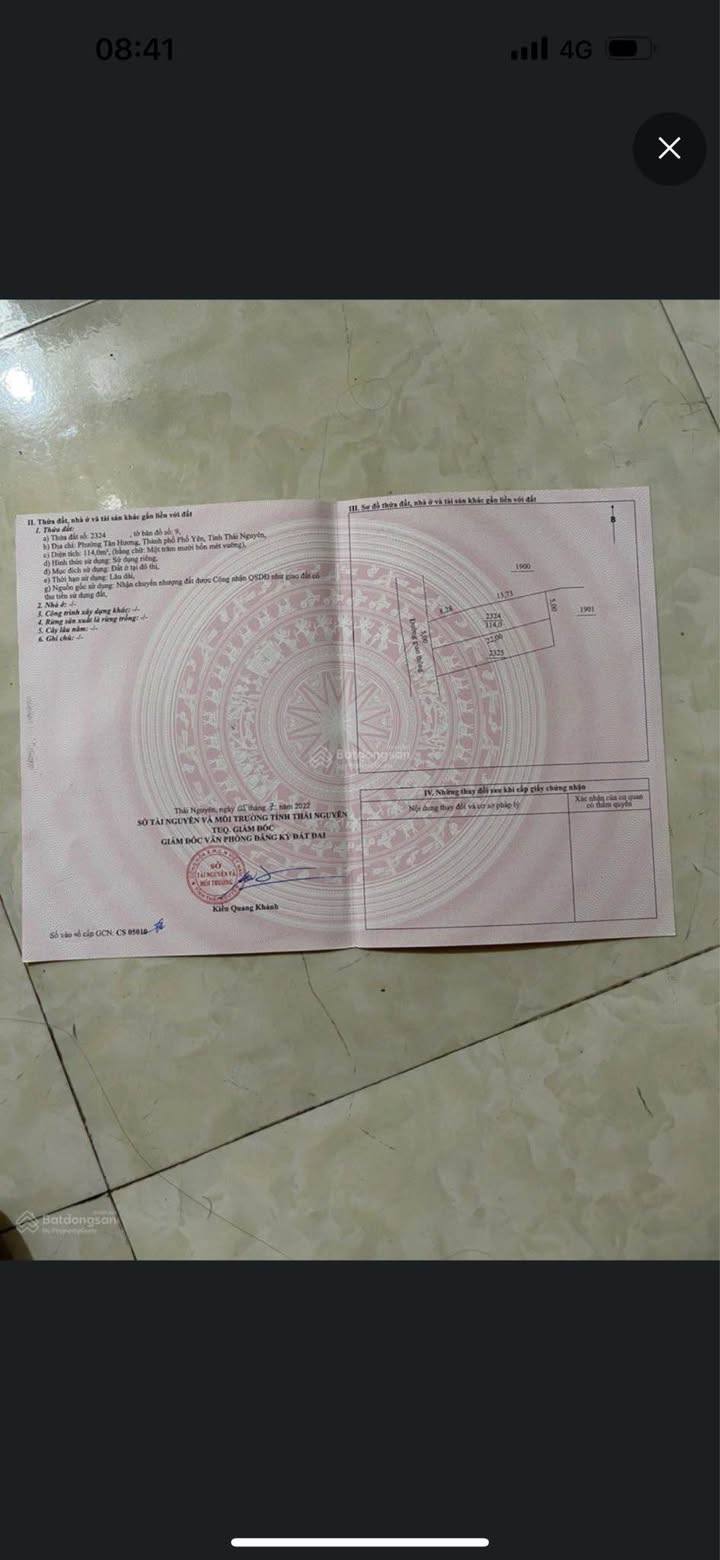 Đất thổ cư Phường Tân Hương 114m² giá 1.482 tỷ - Cơ hội đầu tư hấp dẫn!