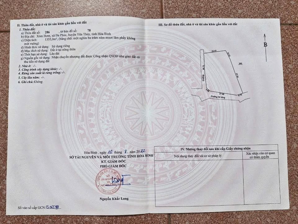 Đất nền chính chủ tại xã Lạc Lương, Phú Thọ 1.355m² - Giá chỉ 1.1 tỷ thương lượng!