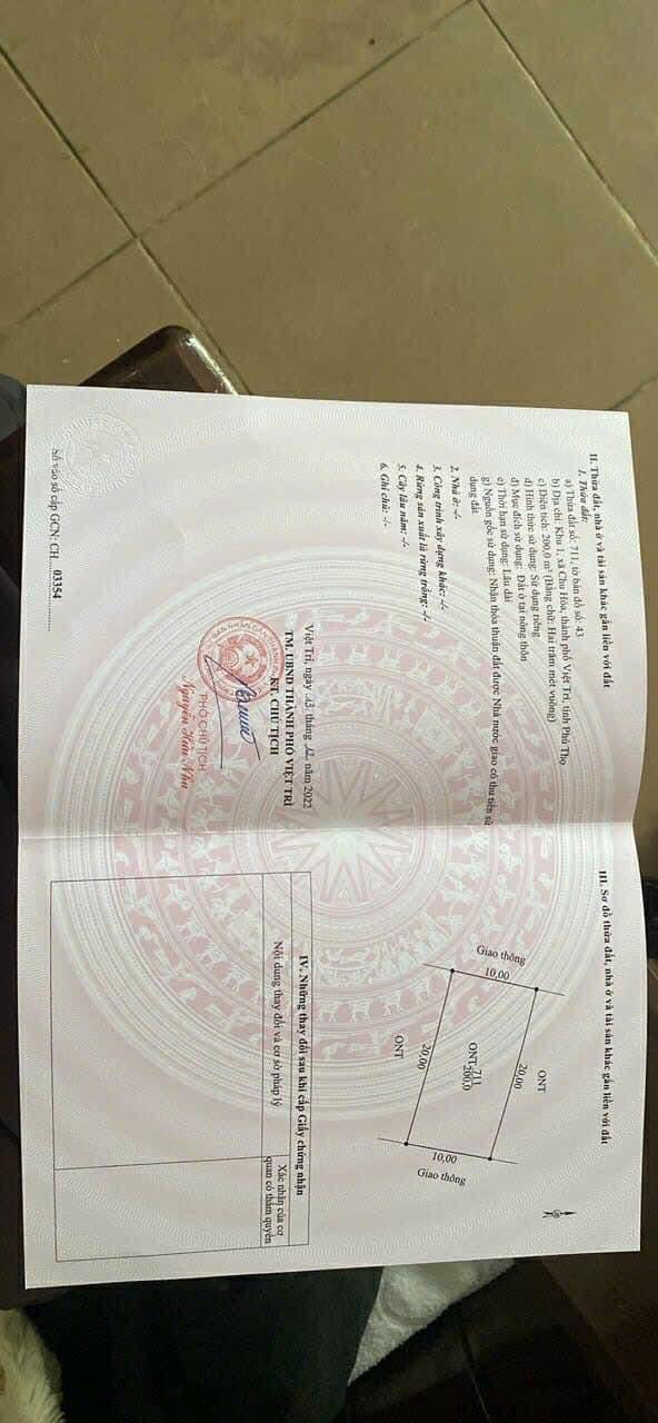 Đất thổ cư Chu Hóa Việt Trì 200m² giá 1.5 tỷ - Đầu tư sinh lời ngay!