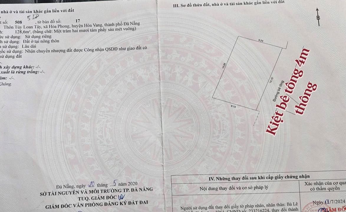 Đất nền Hòa Phong Đà Nẵng 128m² giá 1.599 tỷ - Đường ô tô thông thoáng!