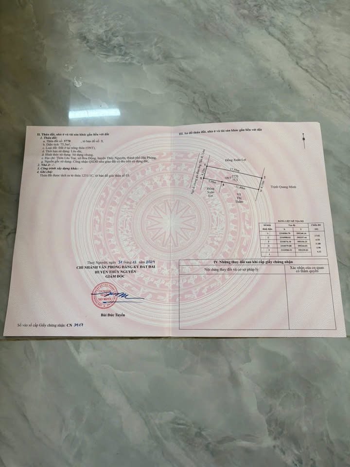 Đất nền Lâu Trại, Hoa Động, Thuỷ Nguyên 75m² giá 2 tỷ - Chính chủ bán gấp!