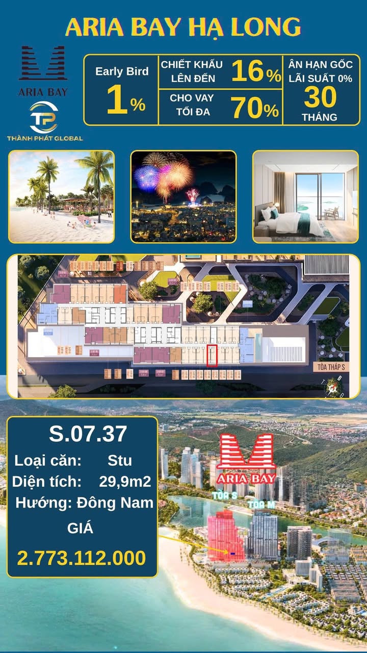 Căn hộ studio Aria Bay Hạ Long 29.9m² giá 2.3 tỷ - View biển tuyệt đẹp!