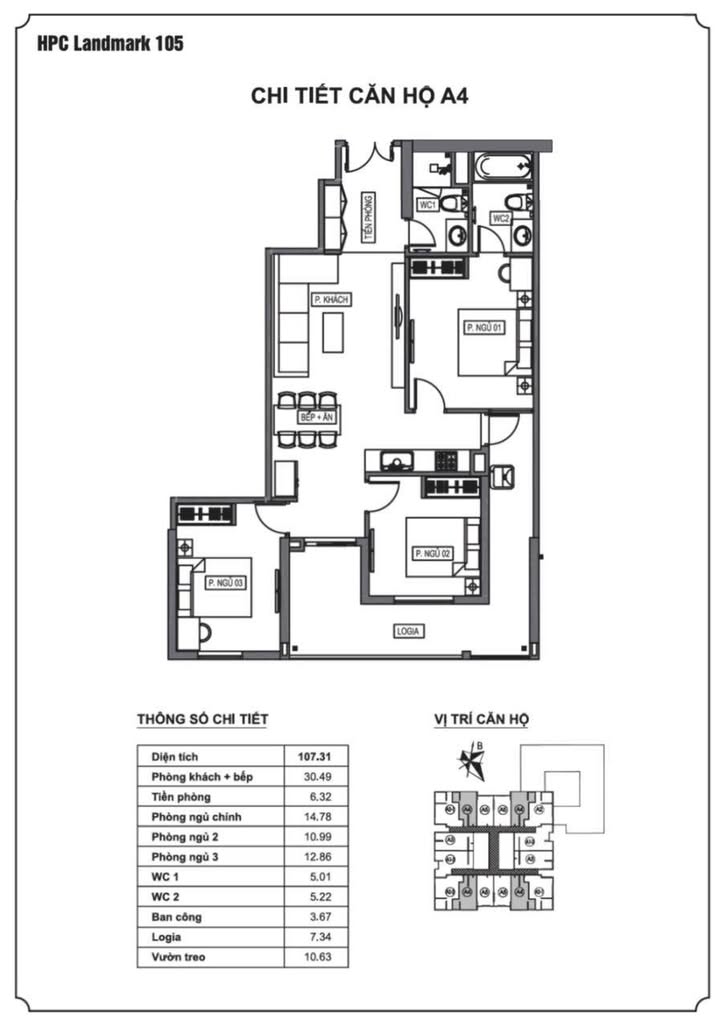Căn hộ Vườn treo HPC Landmark 105 Tố Hữu 99m² giá 7 tỷ - Thiết kế thoáng đãng, full nội thất!
