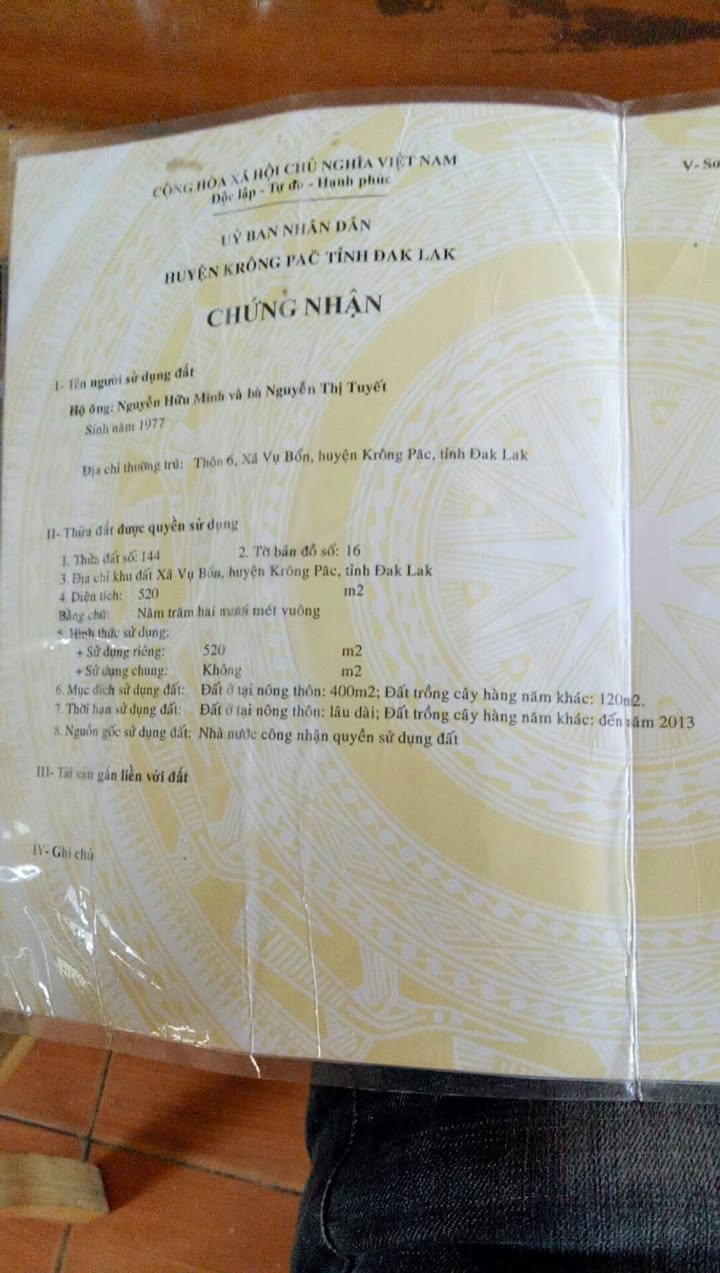 Đất mặt tiền Vụ Bổn 520m² giá 950 triệu - Chính chủ sổ đỏ đầy đủ!