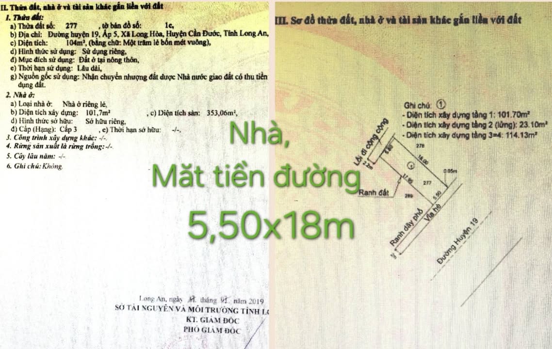 Nhà lầu mặt tiền đường DH19, Cần Đước, 99m² giá 5 tỷ - Đầu tư sinh lời ngay!