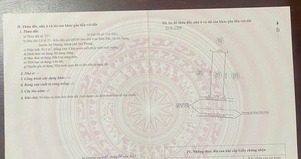 Đất nền An Hưng, Hồng Bàng 91m² giá 2.6 tỷ - Đường thông vỉa hè rộng rãi!