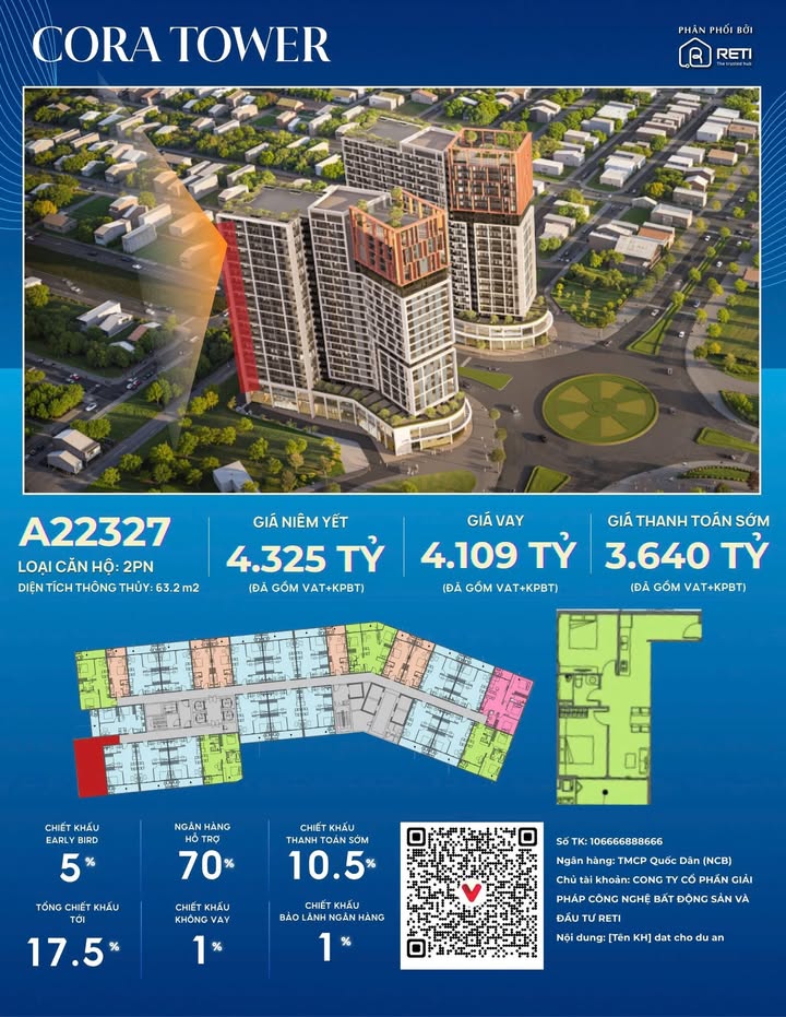 Căn hộ Cora Tower Đà Nẵng 63m² giá 3.64 tỷ - Chiết khấu lên đến 17.5%!