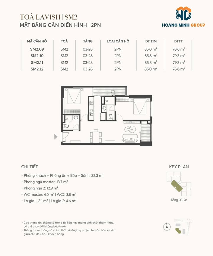 Căn hộ 2PN Tòa Lavish – SM2, 78.6m² giá 6.014 tỷ - Hàng hiếm, view thoáng mát!