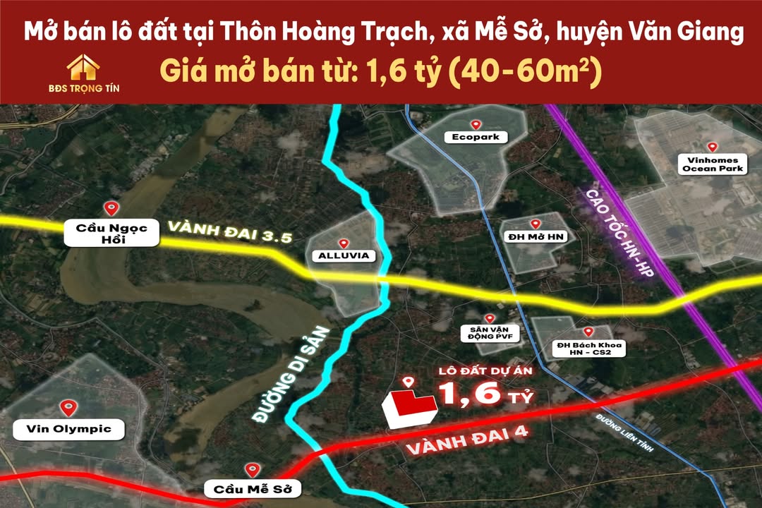 Đất thổ cư Mễ Sở, Văn Giang 50m² giá 1,6 tỷ - Đầu tư sinh lời ngay!