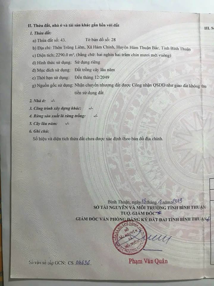 Đất nền Hàm Liêm 2300m² chỉ 650 triệu - Cơ hội đầu tư tuyệt vời!