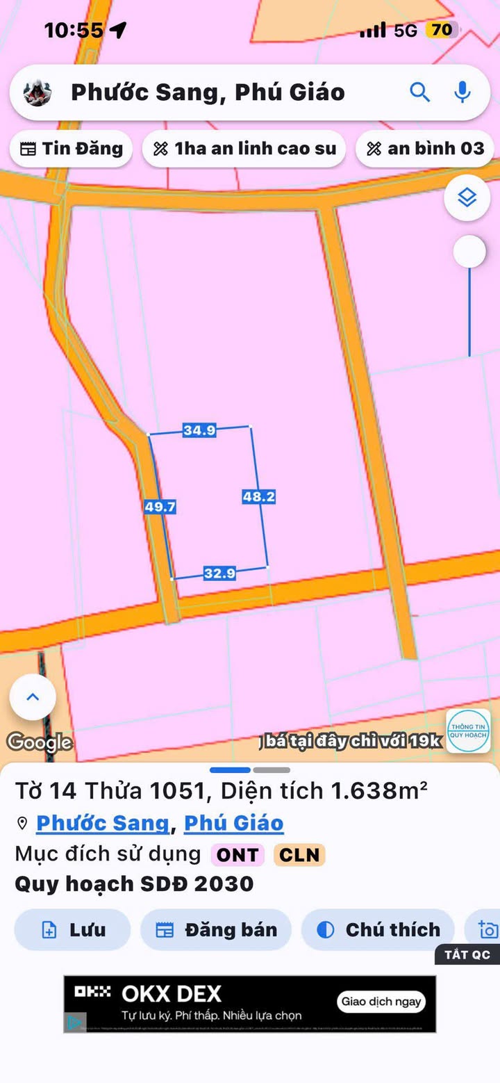 Đất nền Phước Sang, Phú Giáo 1440m² giá 3 tỷ - Cơ hội đầu tư hấp dẫn!