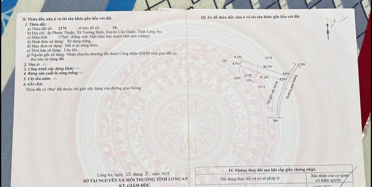 Đất Liền Kề Thị Trấn Cần Giuộc 175m² giá 1.3 tỷ - Xây dựng tự do!