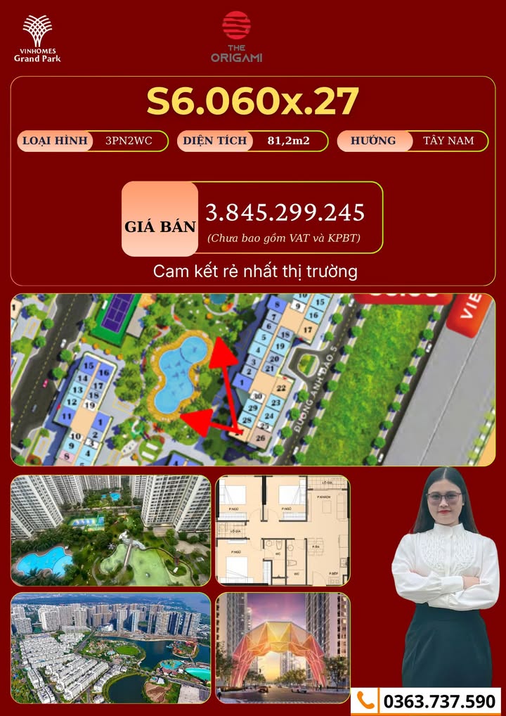 Căn hộ Origami Thủ Đức 81m² giá 3.845 tỷ - View hồ bơi tuyệt đẹp!