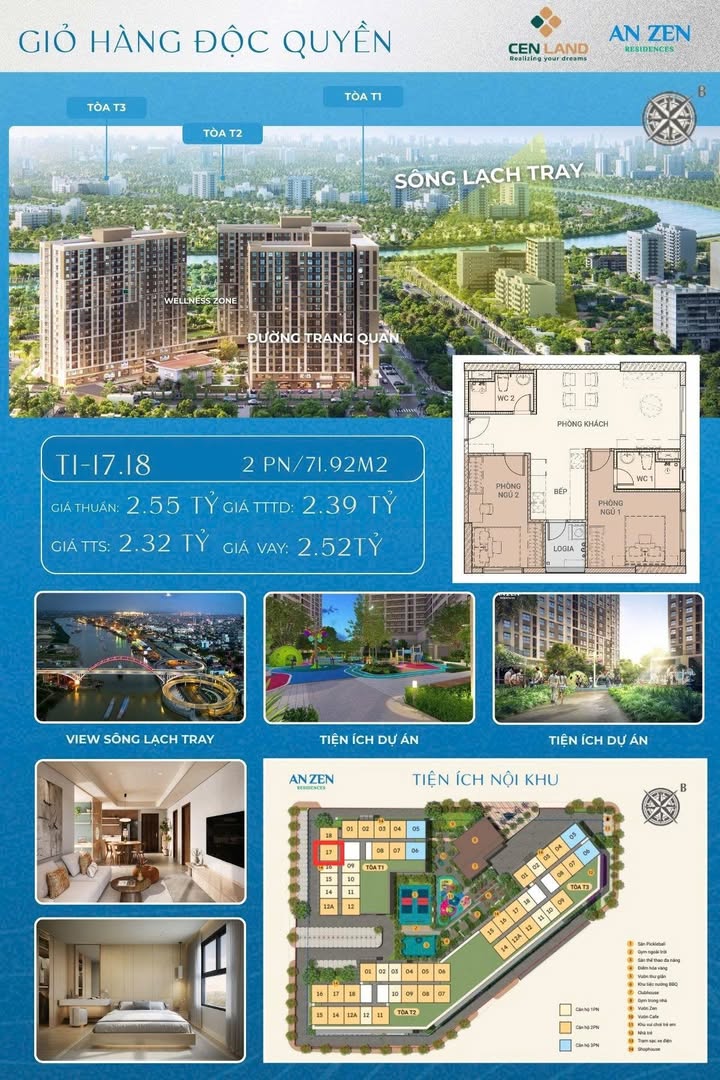 Căn hộ An Zen Residence Hải Phòng 71,92m² chỉ 2,55 tỷ - Thiết kế hiện đại, phong thủy tốt!