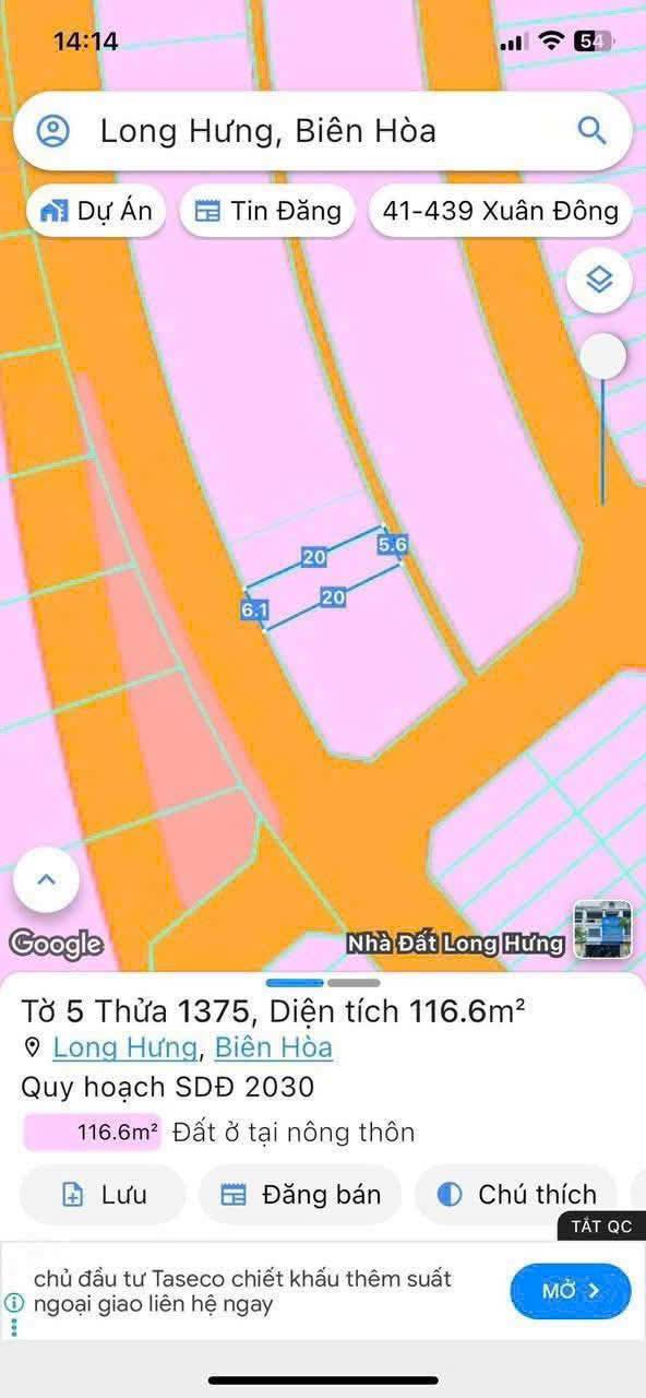 Lô đất thổ cư Long Hưng City 116m² giá 2.65 tỷ - Cơ hội đầu tư lý tưởng!