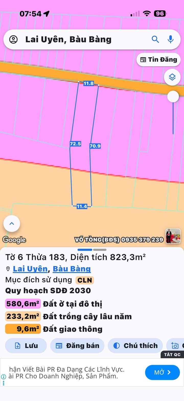 Đất nền Lai Uyên Bàu Bàng 823m² giá 1.3 tỷ - Đường nhựa, chính chủ