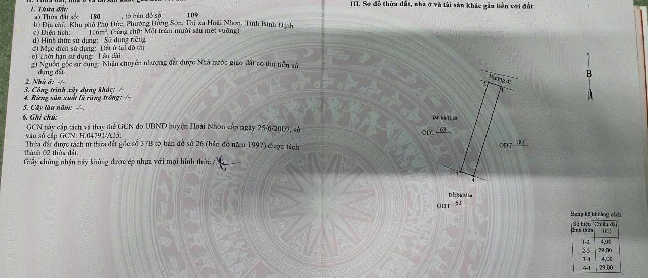 Đất thổ cư 116m² hẻm đường Biên Cương, Bồng Sơn - Giá chỉ 800 triệu!