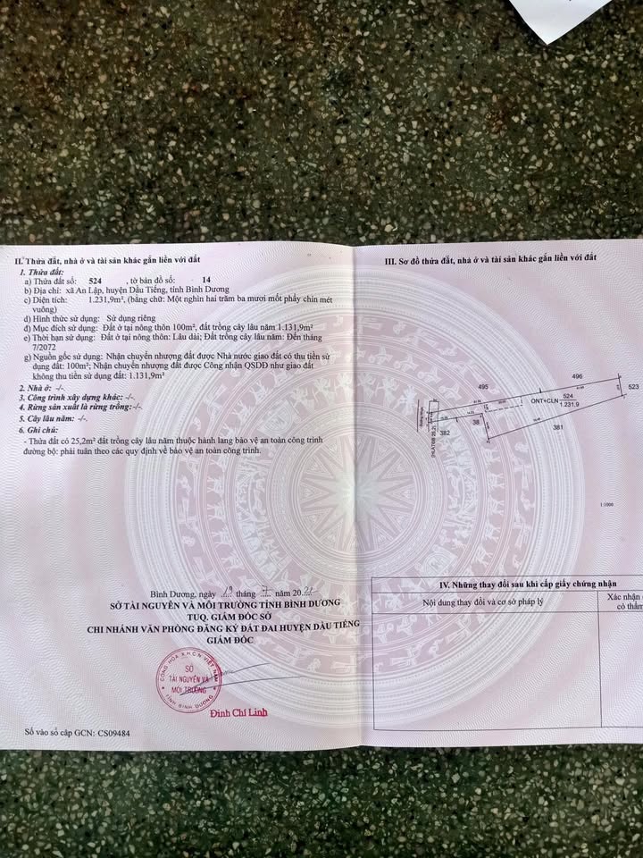 Đất thổ cư Thanh An - Dầu Tiếng 1231m² giá 1 tỷ - Sổ hồng chính chủ, mặt tiền rộng!
