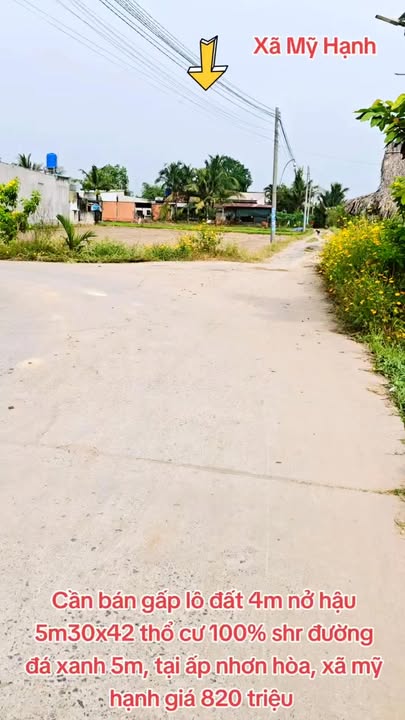 Lô đất 126m² tại xã Mỹ Hạnh, Đức Hòa - Sổ đỏ chính chủ, giá 820 triệu!