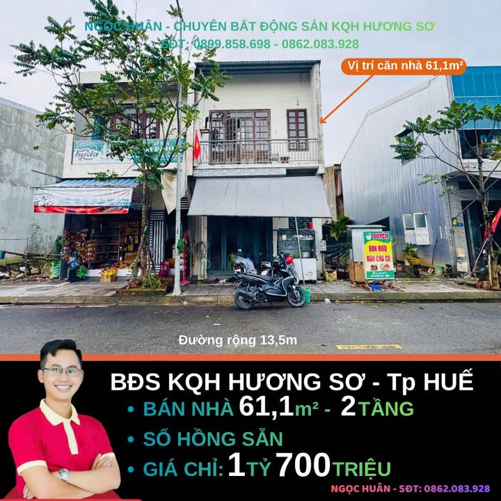 Nhà 2 tầng tại KQH Hương Sơ, 61m² giá 1.7 tỷ - Hướng Đông Nam thoáng mát!