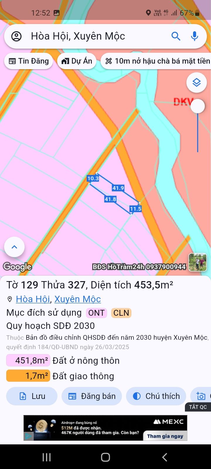 Đất thổ cư Hòa Hội Xuyên Mộc 4123m² - Giá ưu đãi bán gấp!