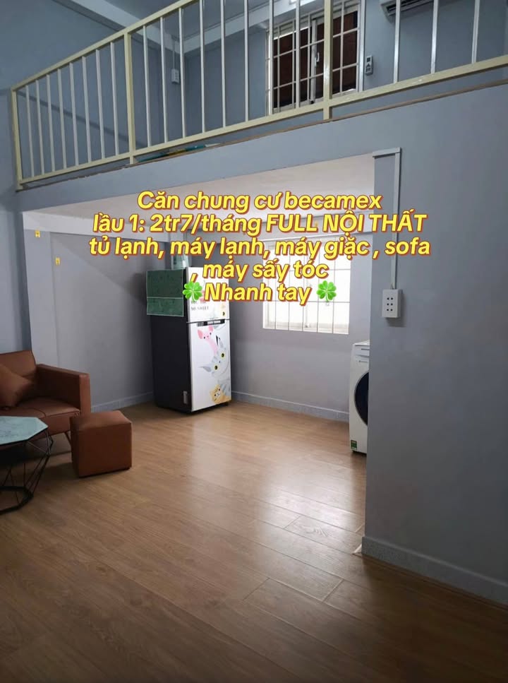 Chung cư Becamex Mỹ Phước 1 Bến Cát 1 tầng giá 2.7 triệu - Full nội thất cao cấp!