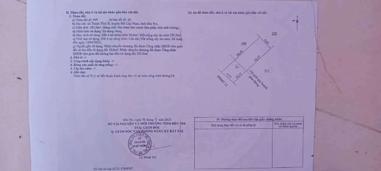 Đất nền Mỏ Cày Nam 286m² giá 919 triệu - Đầu tư sinh lời ngay!