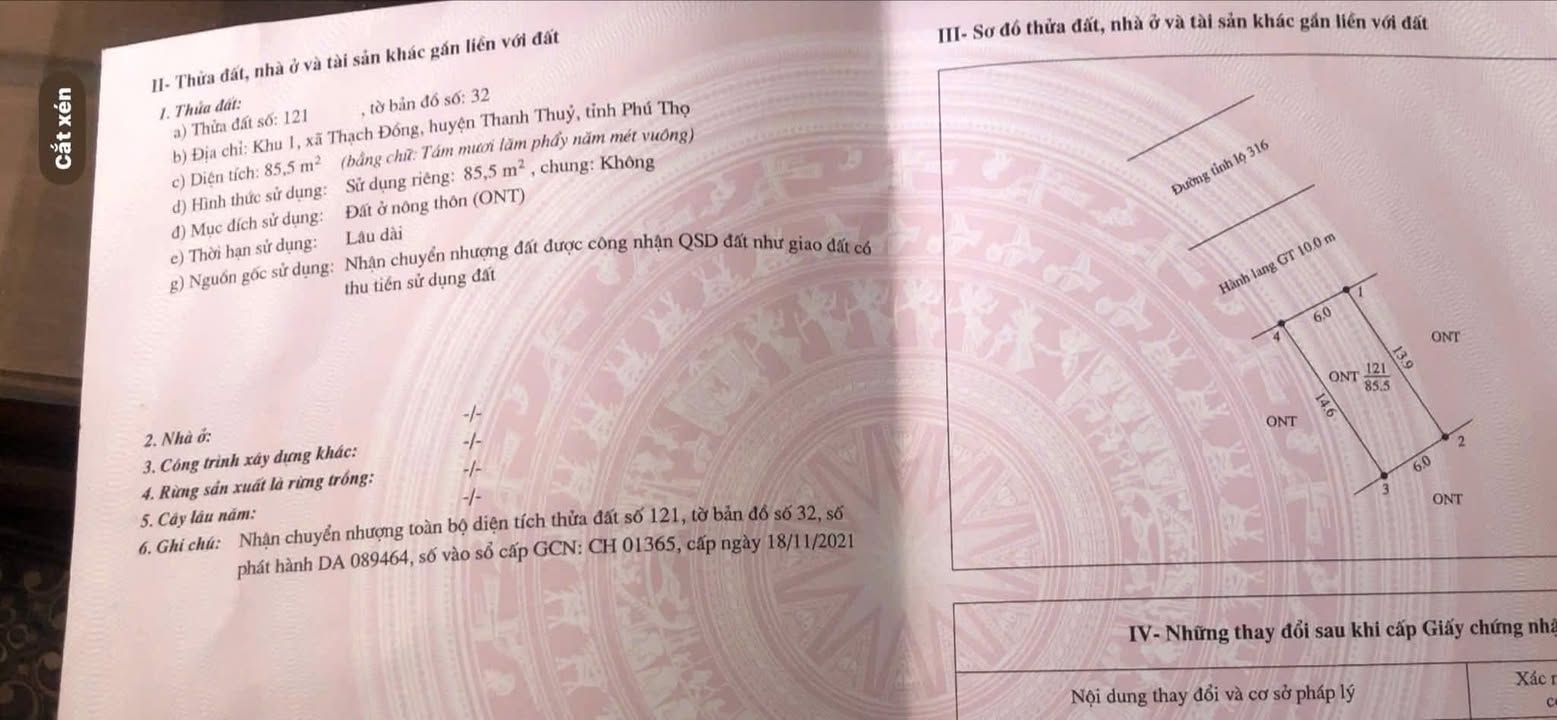 Đất mặt đường TL 316 - Thạch Đồng - 85.5m² - Vị trí đắc địa kinh doanh!