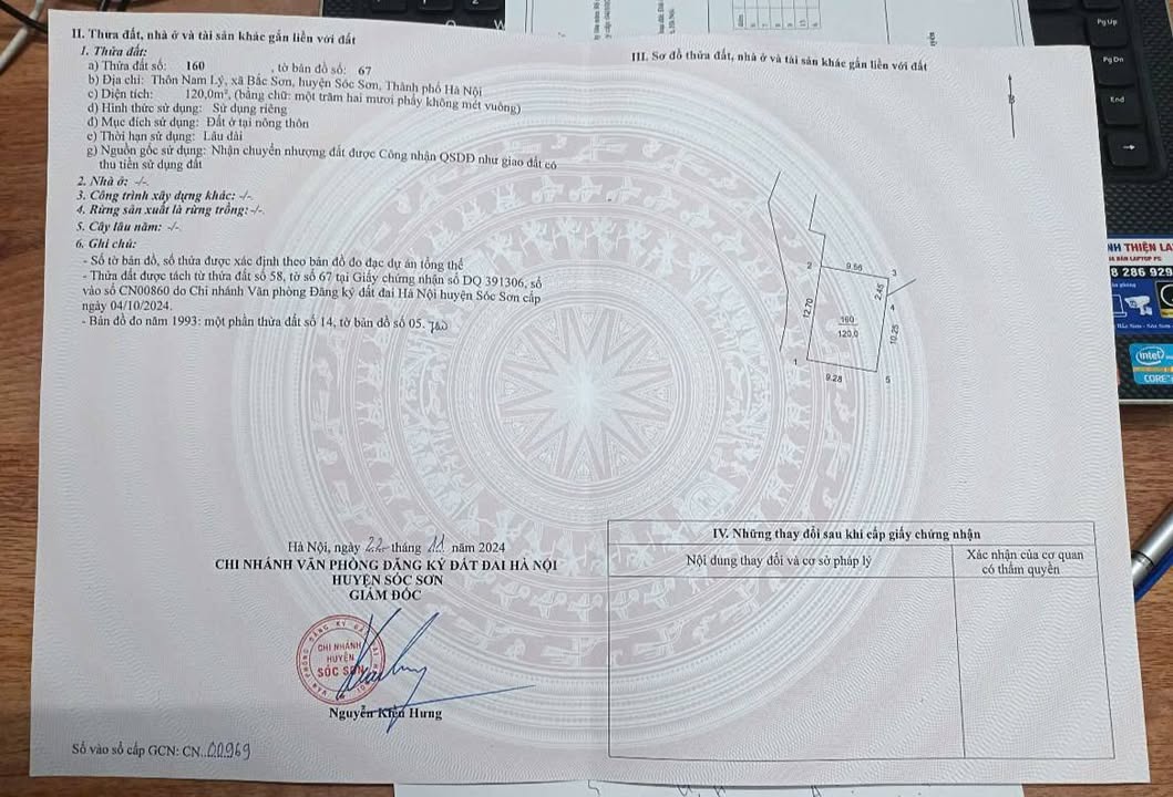 Đất thổ cư 120m² tại Nam Lý, Trung Giã - Giá 1,0 tỷ - Cơ hội đầu tư tốt!