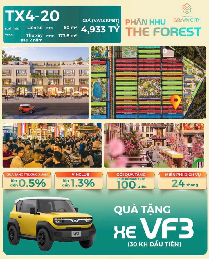 Townhouse Vinhomes Green City Đức Hòa 60m² giá 4.933 tỷ - Sở hữu nhà phố trong khu đô thị đáng sống!