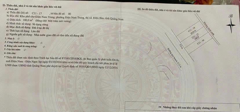 Bán đất đường Võ Như Hưng, Điện Nam Trung 100m² - Sổ hồng chính chủ, giá thỏa thuận!