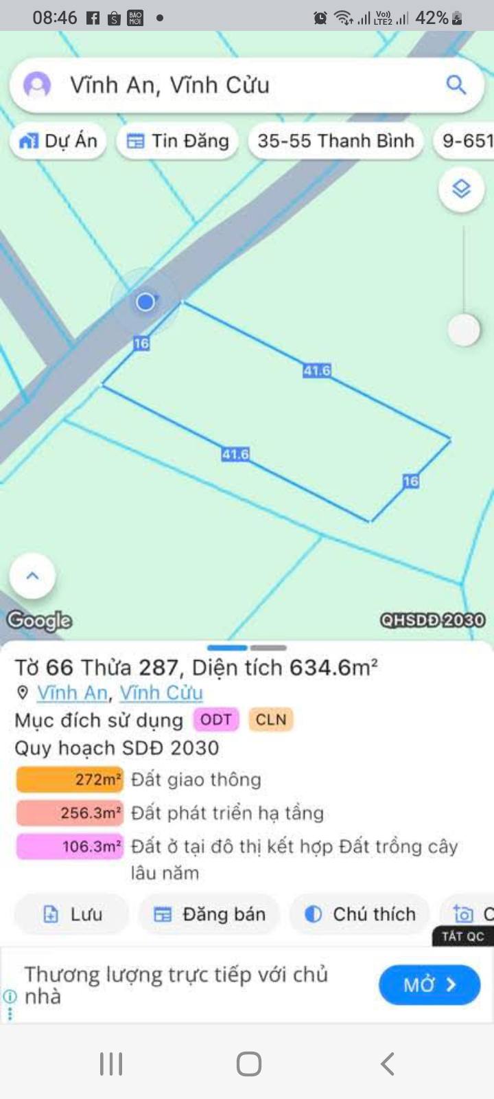 Đất thổ cư Vĩnh An 130m² giá 1.65 tỷ - Mặt tiền đường nhựa thuận lợi!