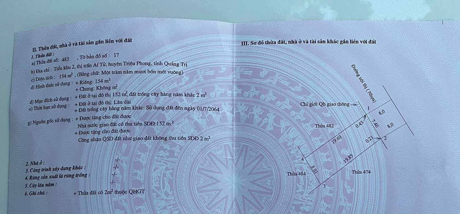 Đất kinh doanh tại trung tâm thị trấn Ái Tử - 148m² giá chỉ 900 triệu!