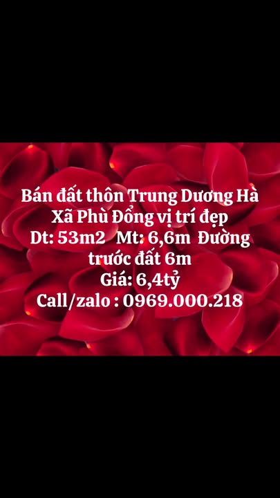 Bán đất thôn Trung Dương, xã Phù Đổng 53m² giá 6.4 tỷ - Vị trí vàng cho đầu tư!